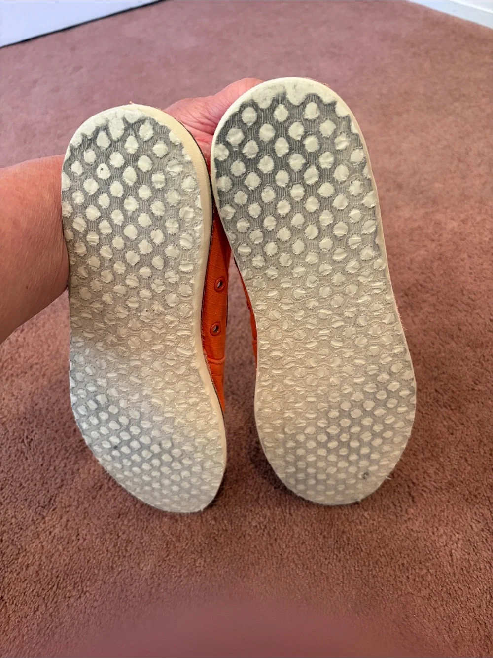 TOMS Woman’s Orange Canvas Slip-On Loafers boat shoes sz8.5 purple trim